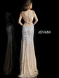 Jovani 59846 | Nude Silver High Slit Open Back Prom Dress