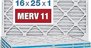 Aerostar 16x25x1 MERV 11 Pleated AC Furnace Air Filter, 6 Pack (Actual Size: 15 3/4 x 24 3/4 x 3/4 )
