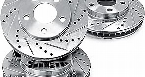 R1 Concepts eLINE Series Front Rear Drilled and Slotted Brake Rotors Compatible For 2004-2010 BMW 525i, 528i, 530i