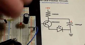 Single 2N2222 NPN Bipolar Junction Transistor BJT LED flasher circuit step by step build