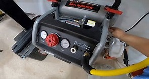 HUSKEY 4.5 GAL PORTABLE ELECTRIC- POWERED SILENT AIR COMPRESSOR FOR MY NEW MOTORCYCLE WORKSHOP.