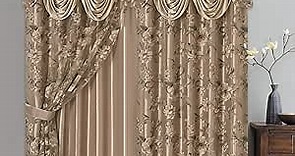 GOHD Roman Romance. Burnt-Out Printed Organza Window Curtain Panel Drape with Attached Fancy Valance and Taffeta Backing (Sand, 55 x 84 inches + Attached Valance x 2pcs)