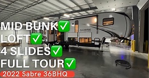Mid Bunk 5th wheel with a loft, outside kitchen and MASSIVE storage! 2022 Sabre 36BHQ Full RV Tour