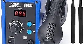 858D Hot Air Rework Soldering Station with Temperature Control, Adjustable Air Volume, Digital Display for SMD Soldering with 3 Extra Hot Air Nozzles
