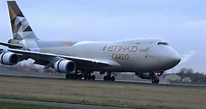 Etihad Cargo New Livery - Boeing 747-400 F - Crosswind landing at AMS (N476MC)
