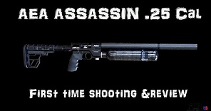 AEA AIRGUN US: AEA ASSASSIN .25 Cal, First time shooting and review!!