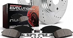 Power Stop K503 Front Z23 Carbon Fiber Brake Pads with Drilled & Slotted Brake Rotors Kit and 1 Front Sensor Wire