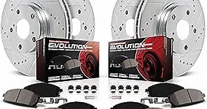 Power Stop K1715 Front and Rear Z23 Carbon Fiber Brake Pads with Drilled and Slotted Brake Rotors Kit For 2005 - 2021 Chrysler 300 V6 RWD | Dodge Challenger Charger [Application Specific]