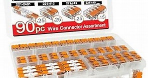 WAGO 221 Lever Nuts 90pc Compact Splicing Wire Connector Assortment with Case. Includes (25x) 221-2401, (25x) 221-412, (25x) 221-413, (15x) 221-415
