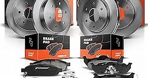 A-Premium Front Vented & Rear Solid Disc Brake Rotors + Ceramic Pads Kit Compatible with Select Infiniti and Nissan Models - QX56/Armada 2005-2006, Titan 2005-2007, 5.6L, 12-PC Set