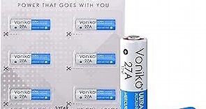 Voniko 27A 12V Alkaline Battery Pack of 6 - Long Lasting 12 Volt A27 Battery for Remote and Doorbells
