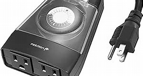 Fosmon Dual Outdoor Timer Outlet, 15A 24-Hour Mechanical Light Timer, 3-Prong ETL Listed Water Resistance and Heavy Duty with 2 Grounded Outlets and 7inch Power Cord - Black