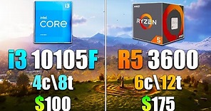 Core i3 10105F vs Ryzen 5 3600 Test in 8 Games