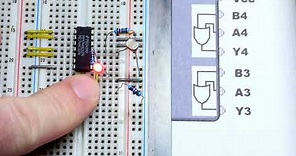 Quick 74HC32 quad 2 input OR gate IC with push button switch and light dependent resistor LDR