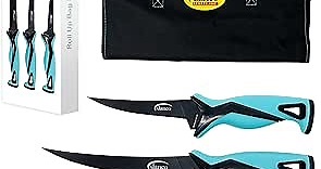 danco Pro Series Roll Up Bag Kit | 5 & 7 Fillet Knives and 9 Stout Knife | Full Tang German G4116 Stainless-Steel Blades with Teflon Coating, Nylon Roll Up Sheath, (Seafoam)