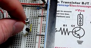 Quick NPN BJT switch circuit build using 2N3904 Bipolar Junction Transistor schematic to breadboard