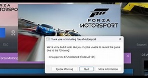 Fix Forza Motorsport Error Code AP101 Unsupported CPU Detected