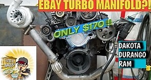 Cheap dodge dakota 5.9 360 turbo manifold made from $70 ebay headers, with flux cored wire welder
