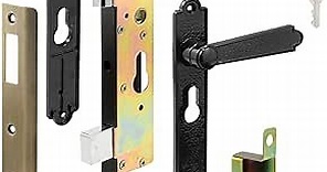 Prime-Line K 5092 Steel and Diecast Security Door Keyed-Locking Mortise Handle Set for Security Screen Doors, 6-3/4 Inch Mounting Hole Centers, Black, Set of 1