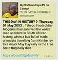 MyNorthernCapeTV on Twitter: "THIS DAY IN HISTORY 》Thursday, 01 May ...
