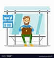 Caucasian waiting for a bus at bus stop Royalty Free Vector
