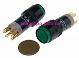 P16LAR1-1ABHG 圓型Ø16mm/6V圓型綠色有段帶燈LED開關(插腳,SPDT) | 廣華電子