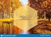 Photo about Hello September banner. New month. Greeting card. Golden ...