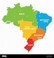 Colorful political map of Brazil. States divide by color into 5 regions ...
