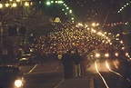 Candlelight March - Crowd marching with candles - GLBT Historical Society
