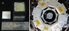 a) LYSO crystals array and PS-PMT Hamamatsu H7546B. b) Top view of the ...