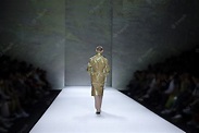 Premium Photo | Fashion models walk back finale on runway ramp during ...