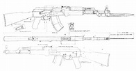AK-47 Blueprint - Download free blueprint for 3D modeling