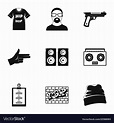 Hip hop icon set simple style Royalty Free Vector Image