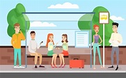 Premium Vector | People waiting for a bus. standing, talking and ...