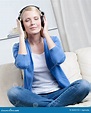 Attractive Woman in Headphones Listens To Music Stock Image - Image of ...