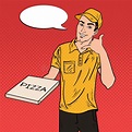 Pizza Man at Work. Young Cheerful Pizza Man Holding a Stack of P Stock ...