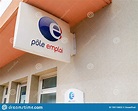 Pole Emploi E Blue Sign and Text Logo Front of French Governmental ...