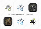 Closing tax loopholes icons set. Tax declaration. Help raise ...
