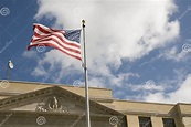 Flag Waving Outside of Courthouse Stock Image - Image of stripes, blue ...