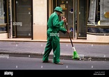 Paris France sanitation worker cleaning the streets in the city Stock ...