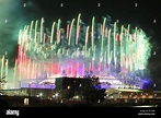 The firework display over the Olympic Stadium during the Closing ...