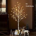 SYNGAR 5Ft Birch Tree Lighted with 72 LEDs, White Christmas Tree Lights ...