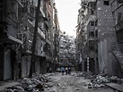 A ruined street in Aleppo after heavy shelling. At least 22 people were ...