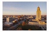 Lincoln, Nebraska - Aerial view of State Capital Building in Autumn ...