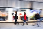 People Walking Past a Store Window, Zoom Effect, Motion Blur Stock ...
