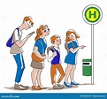 People Waiting for the Bus at Bus Stop in the City in Flat Design Stock ...