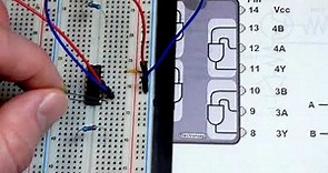 7408 74HC08 quad 2 input AND gate integrated circuit IC LED demonstration by electronzap
