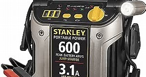 STANLEY J309 Portable Power Station Jump Starter 600 Peak Amp Battery Booster, 3.1A USB Ports, Battery Clamps