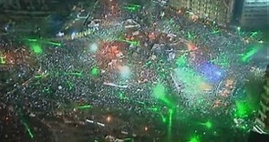 Aerials of night-time Tahrir Square protests: Deadly clashes in Cairo, Egypt