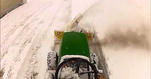 John Deere 455 Blowing Deep Snow. 47 Inch Two Stage With X Series Mount.